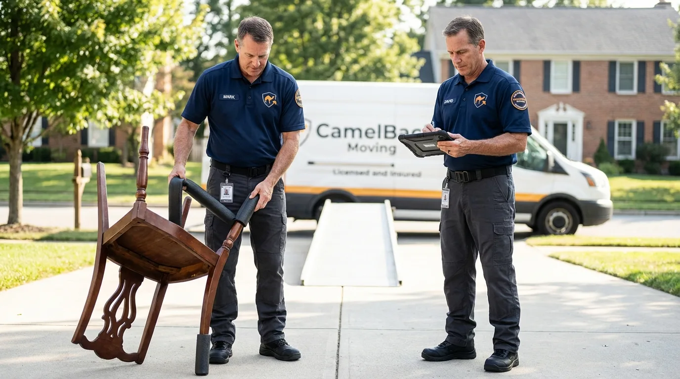 Movers inspecting furniture for damage prevention before loading in Vienna, GA